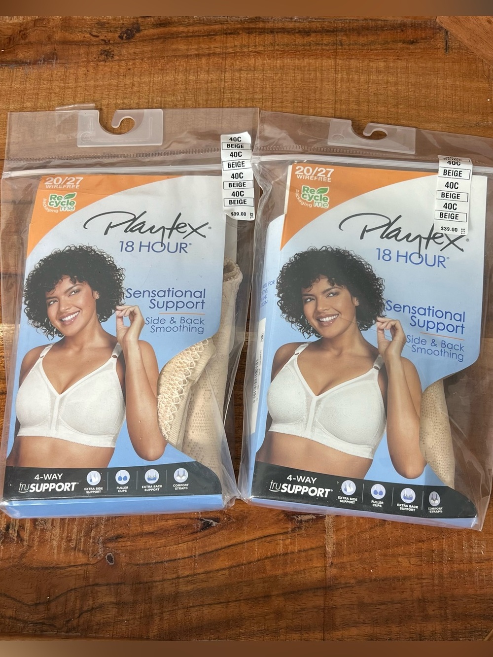 Playtex‎ 18 Hour Bra 40C Beige Sensational Support Wireless Side Back Smoothing